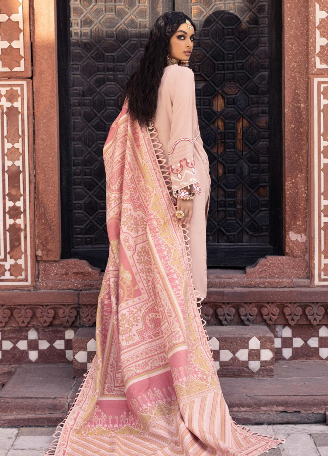 Nureh Embroidered Leather Peach Suits Unstitched 3 Piece NU21LP NE-11 LAILA - Winter Collection