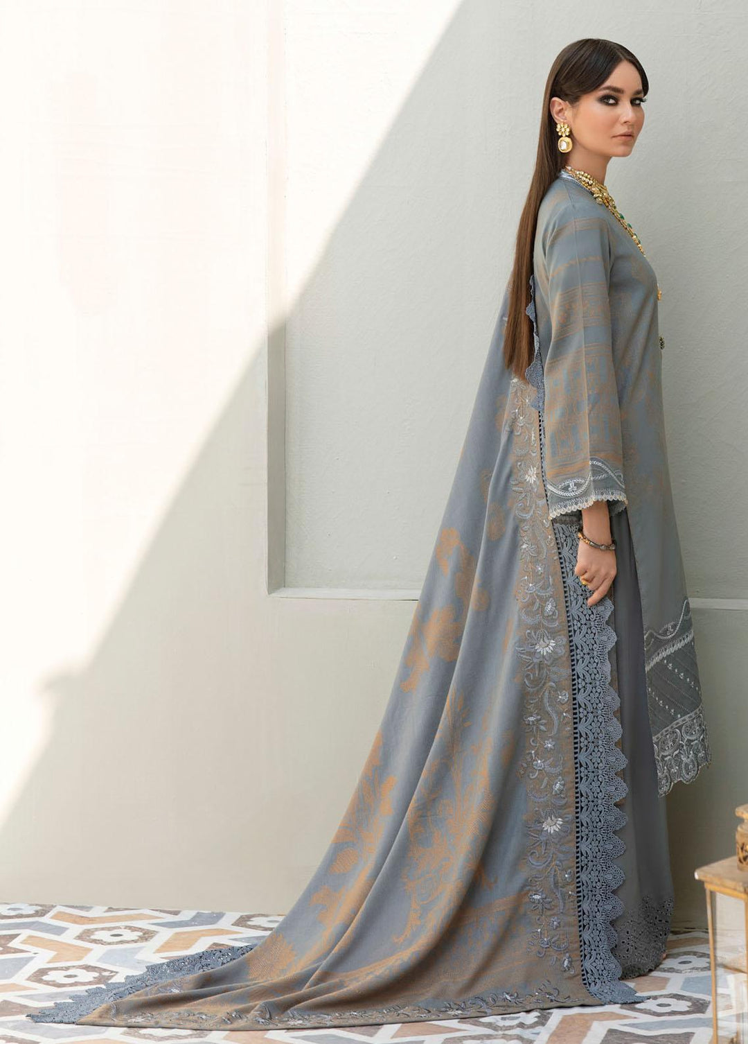 Nureh Embroidered Leather Peach Suits Unstitched 3 Piece NU21EJ NJ-20 Garden Melody - Winter Collection