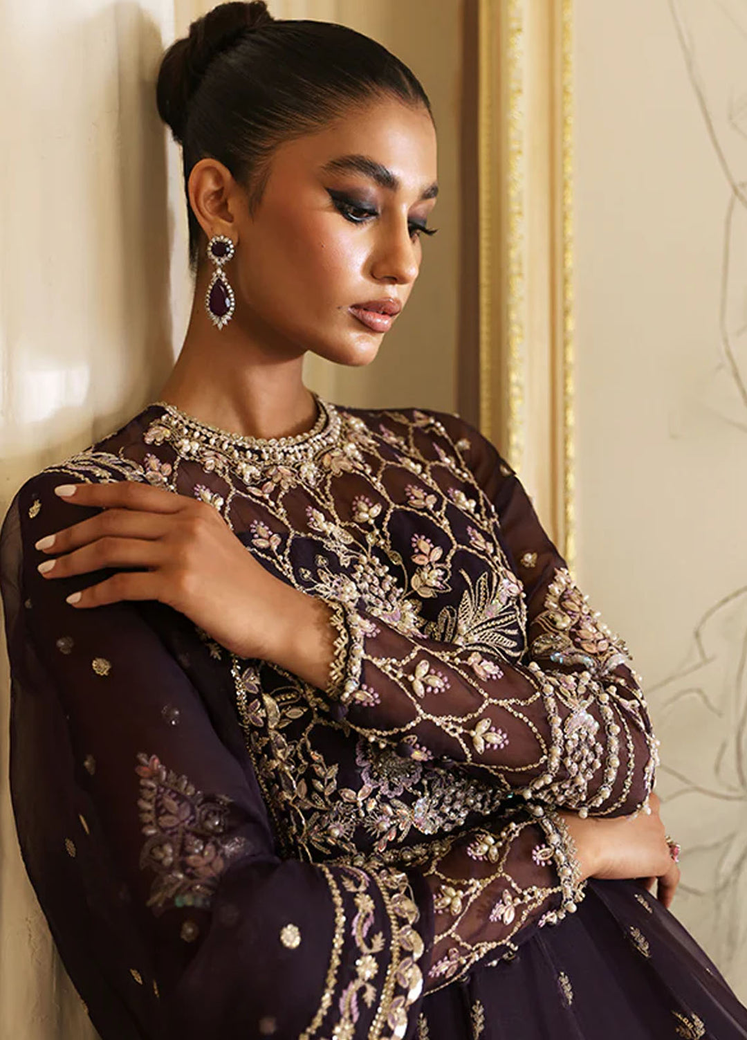 Nyra Pret Embroidered Organza 3 Piece Suit Evolet