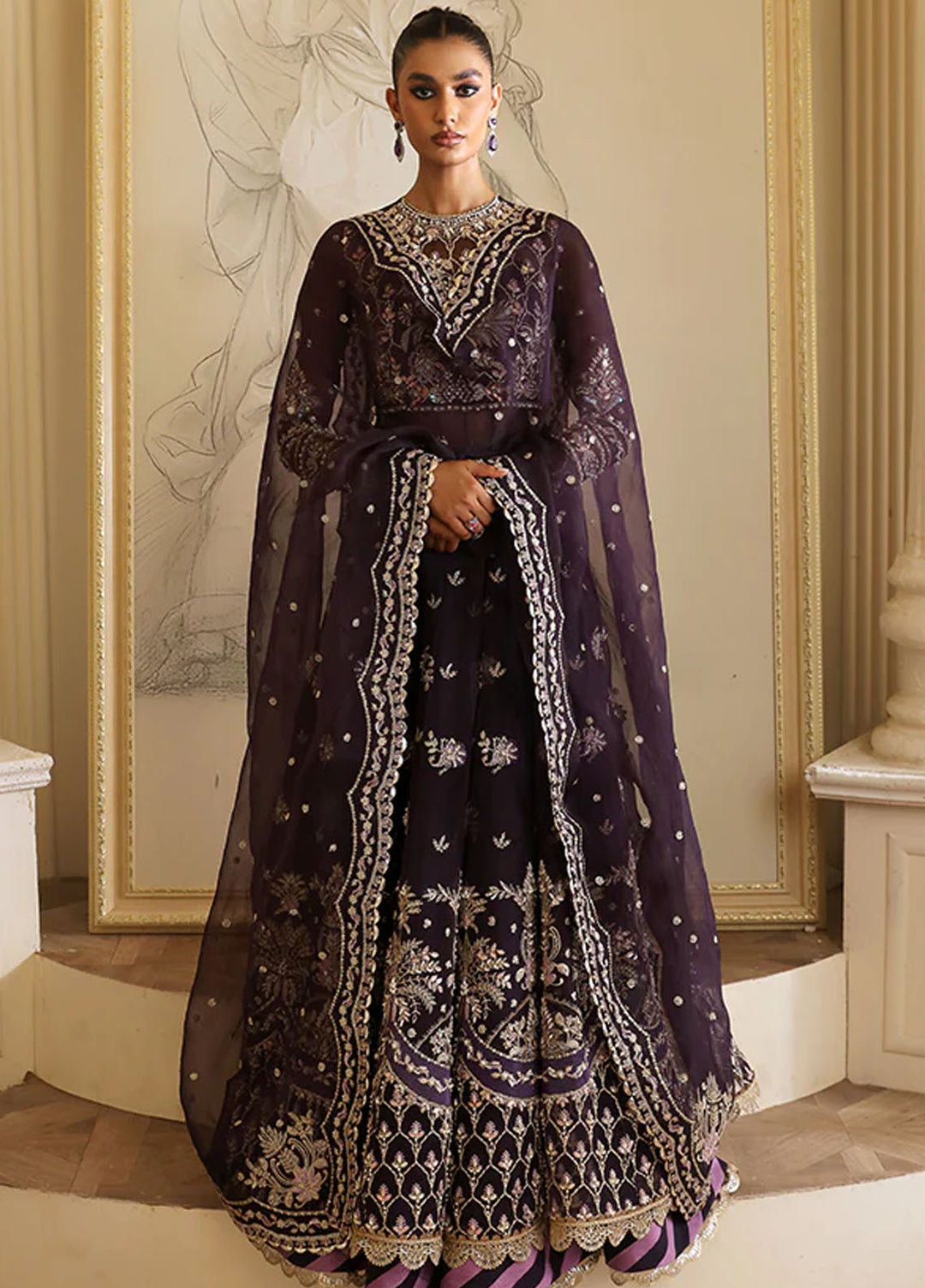 Nyra Pret Embroidered Organza 3 Piece Suit Evolet