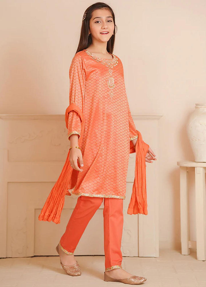 Ochre Jacquard Fancy 3 Piece Suit for Girls -  OFW-JB-08