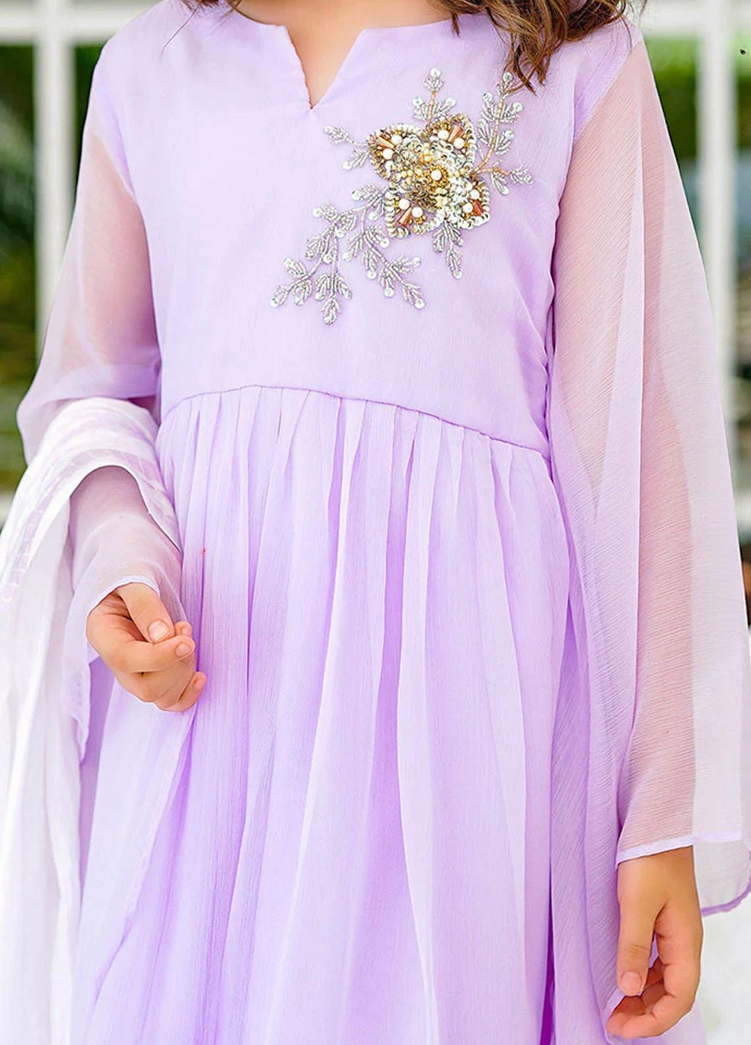 Ochre Chiffon Fancy 3 Piece Suit for Girls -  OFW-FC-03/523