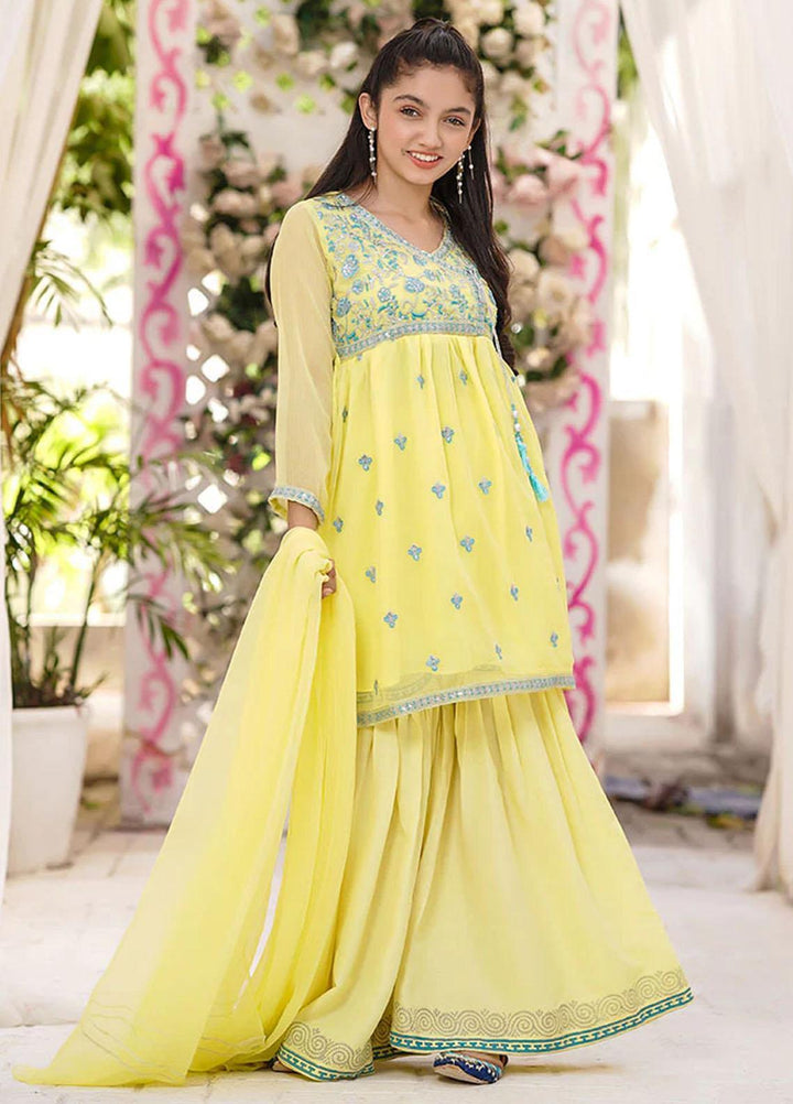 Ochre Chiffon Fancy 3 Piece Suit for Girls -  OFW-EM-10