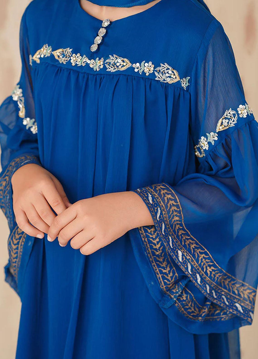 Ochre Chiffon Fancy 3 Piece Suit for Girls -  OFW-AC-01