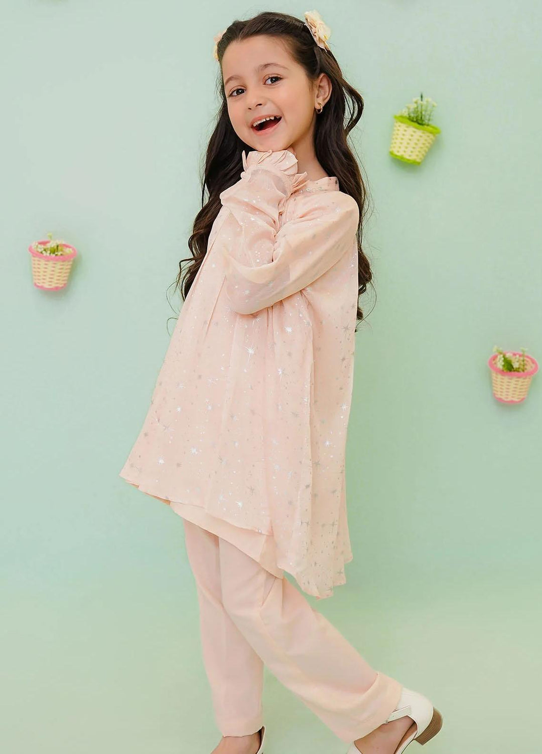 Ochre Chiffon Western 2 Piece Suit for Girls -  OFW-FC-10