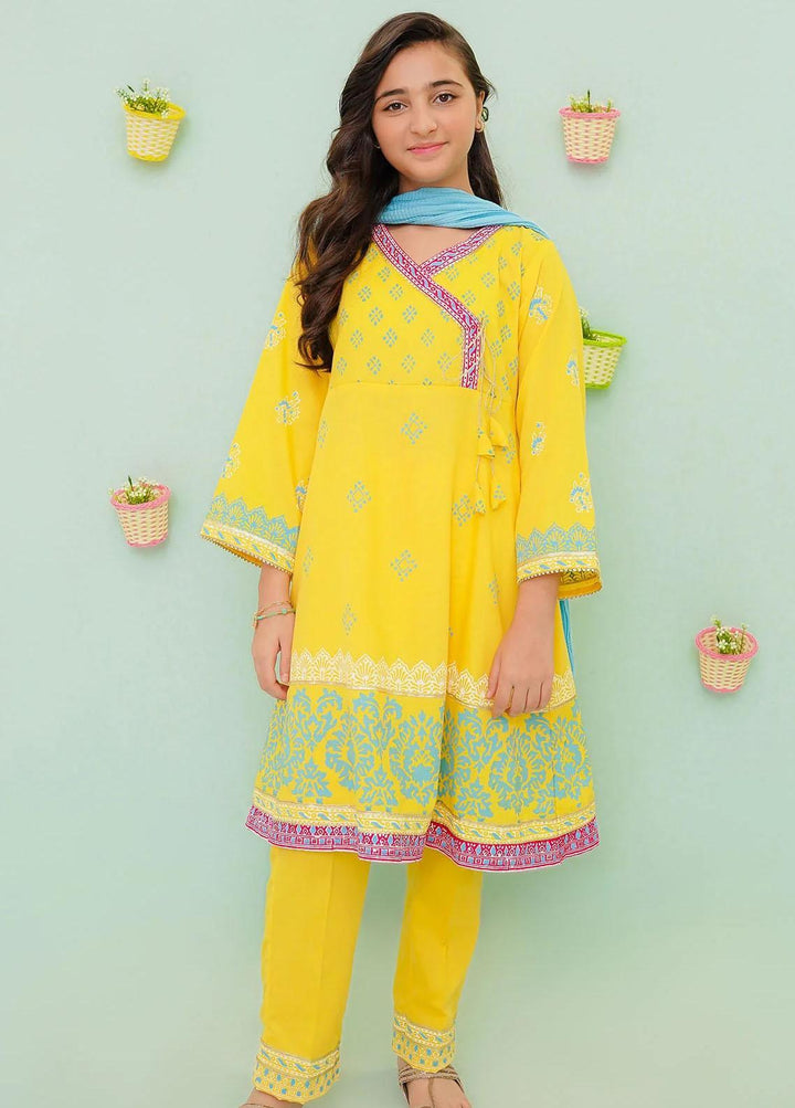 Ochre Cotton Printed 3 Piece Suit for Girls -  OFW-PC-07