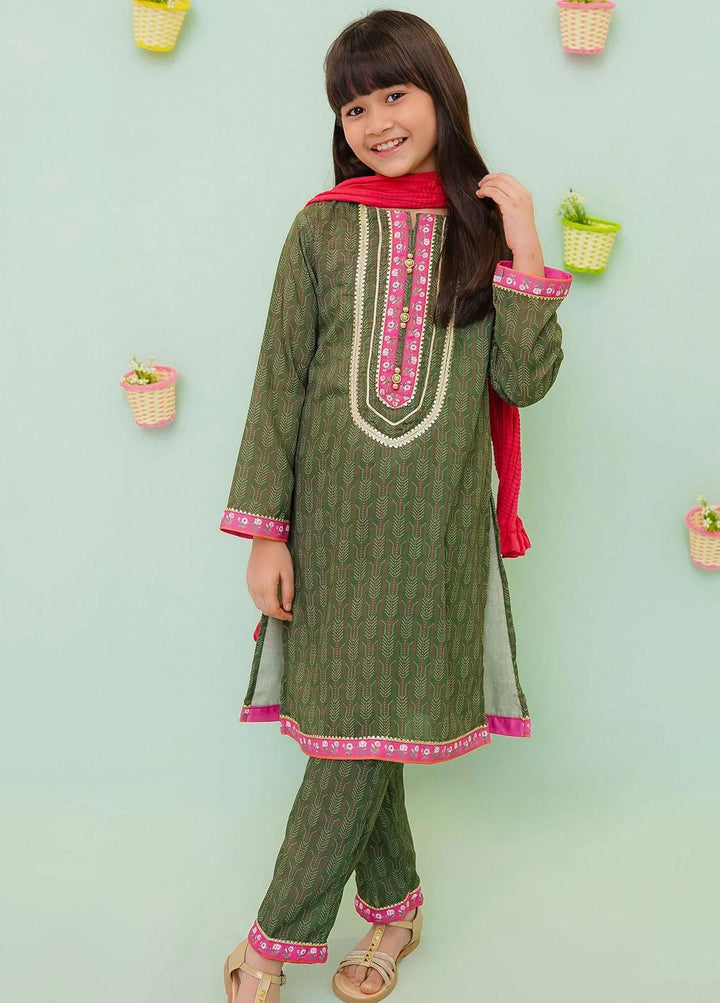 Ochre Cotton Printed 3 Piece Suit for Girls -  OFW-PC-14
