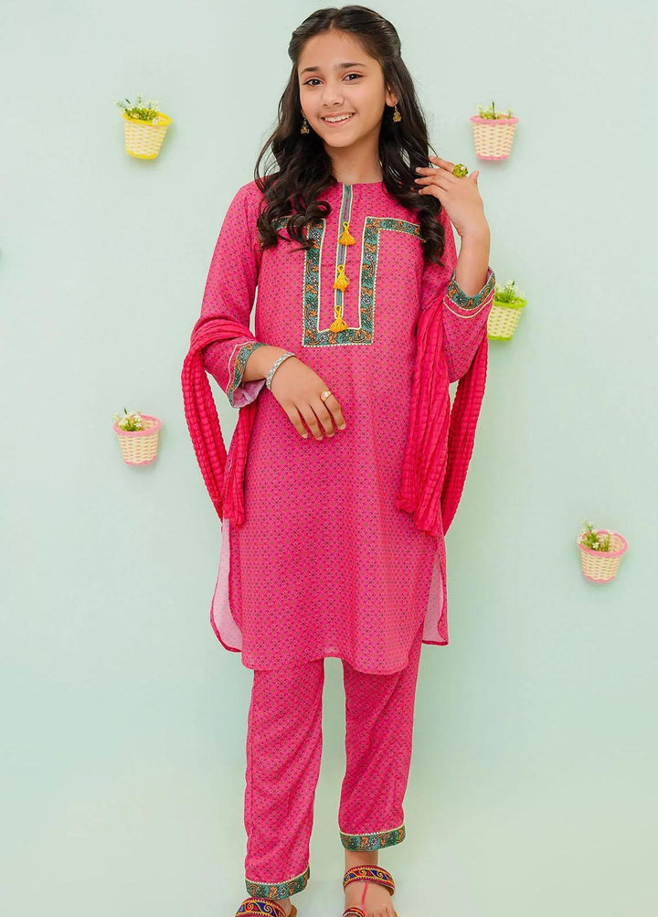Ochre Cotton Printed 3 Piece Suit for Girls -  OFW-PC-15