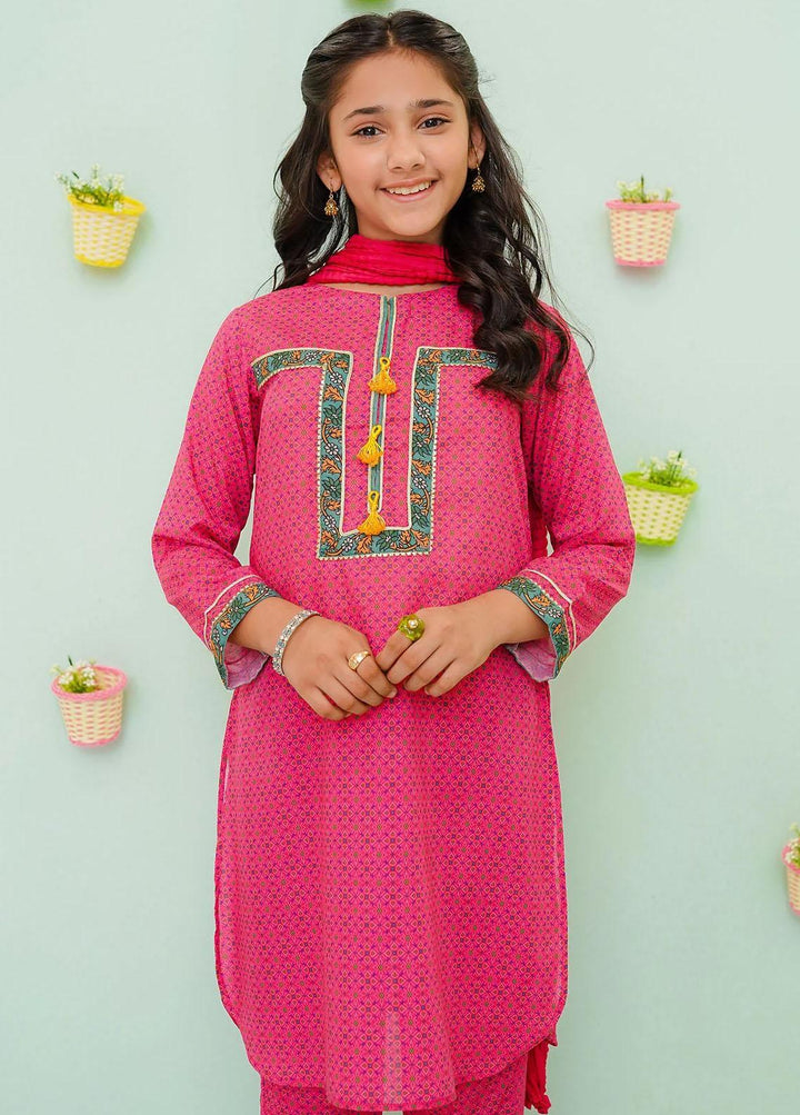 Ochre Cotton Printed 3 Piece Suit for Girls -  OFW-PC-15