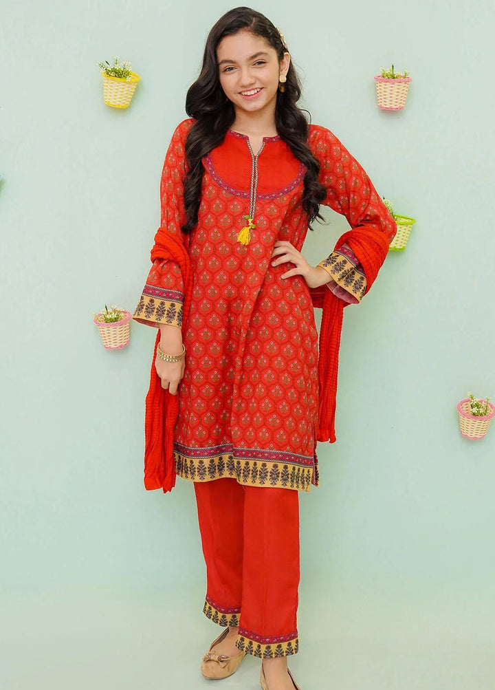 Ochre Cotton Printed 3 Piece Suit for Girls -  OFW-PC-16
