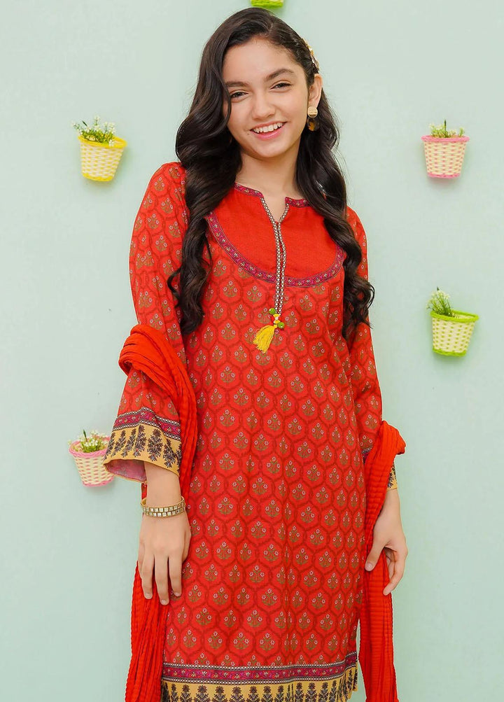 Ochre Cotton Printed 3 Piece Suit for Girls -  OFW-PC-16