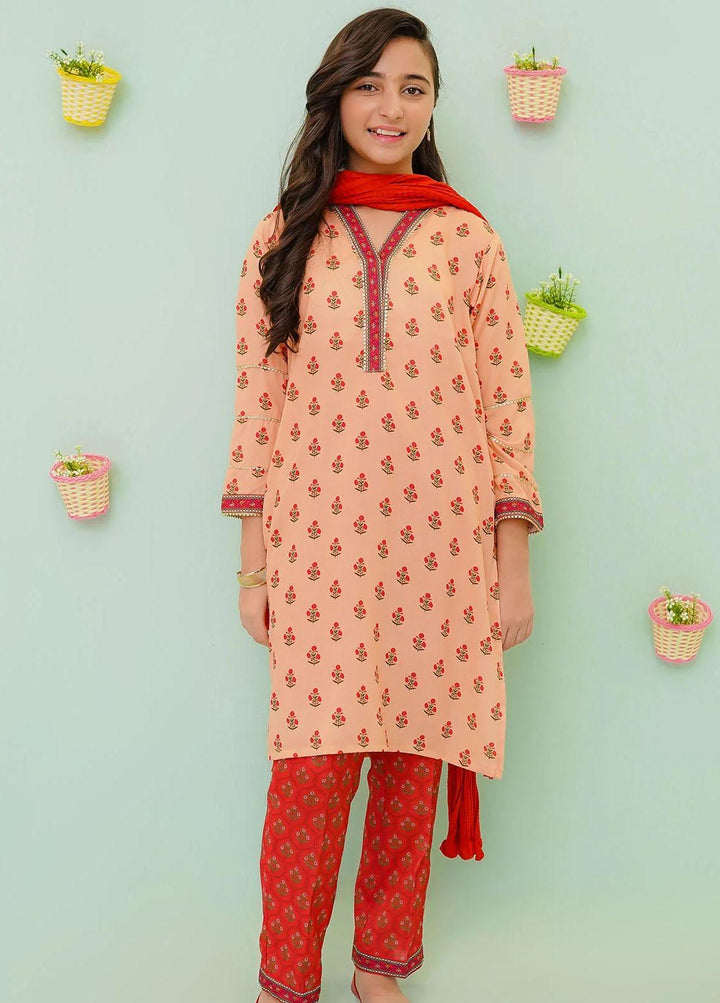 Ochre Cotton Printed 3 Piece Suit for Girls -  OFW-PC-17