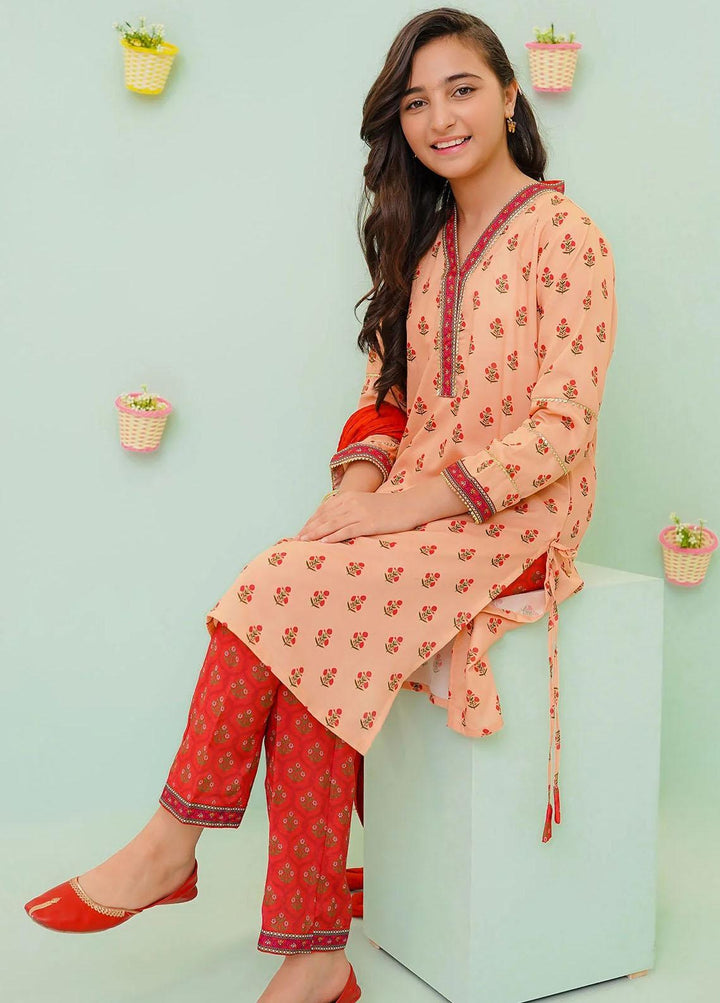 Ochre Cotton Printed 3 Piece Suit for Girls -  OFW-PC-17