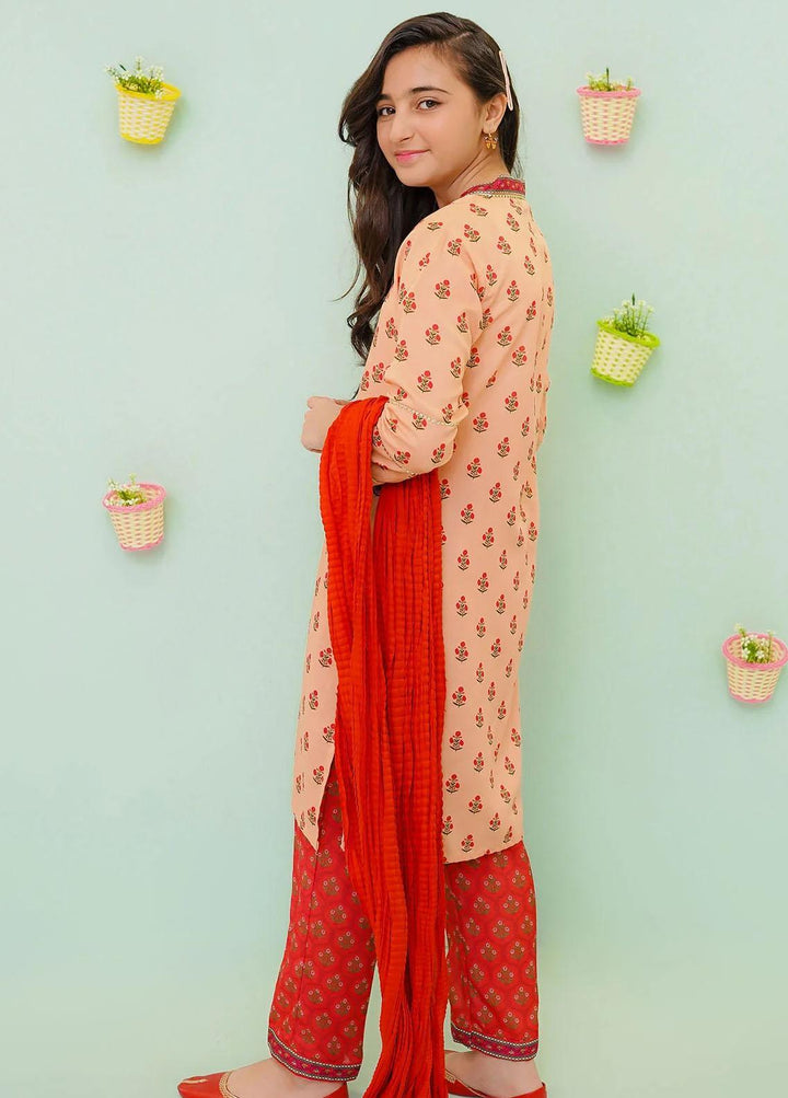 Ochre Cotton Printed 3 Piece Suit for Girls -  OFW-PC-17