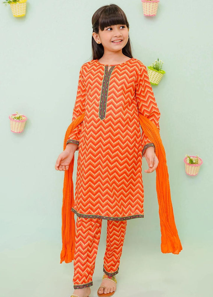 Ochre Cotton Printed 3 Piece Suit for Girls -  OFW-PC-18