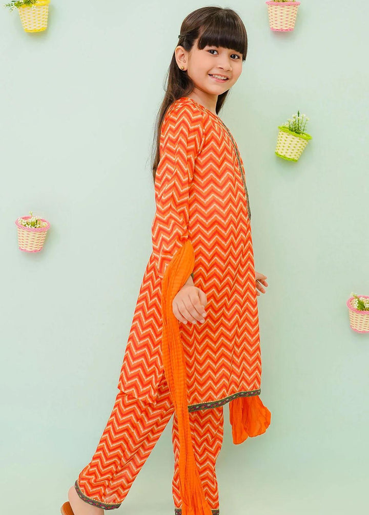 Ochre Cotton Printed 3 Piece Suit for Girls -  OFW-PC-18
