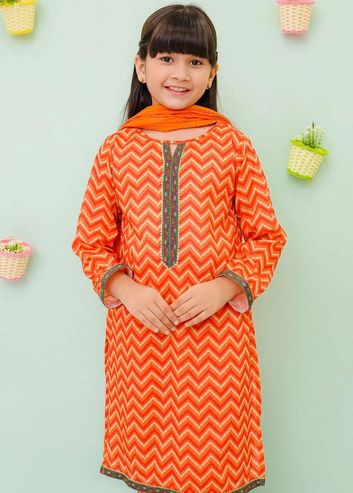 Ochre Cotton Printed 3 Piece Suit for Girls -  OFW-PC-18