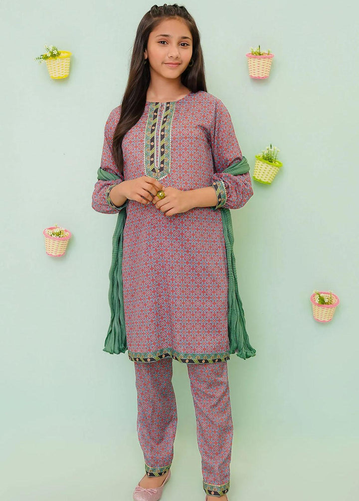 Ochre Cotton Printed 3 Piece Suit for Girls -  OFW-PC-19