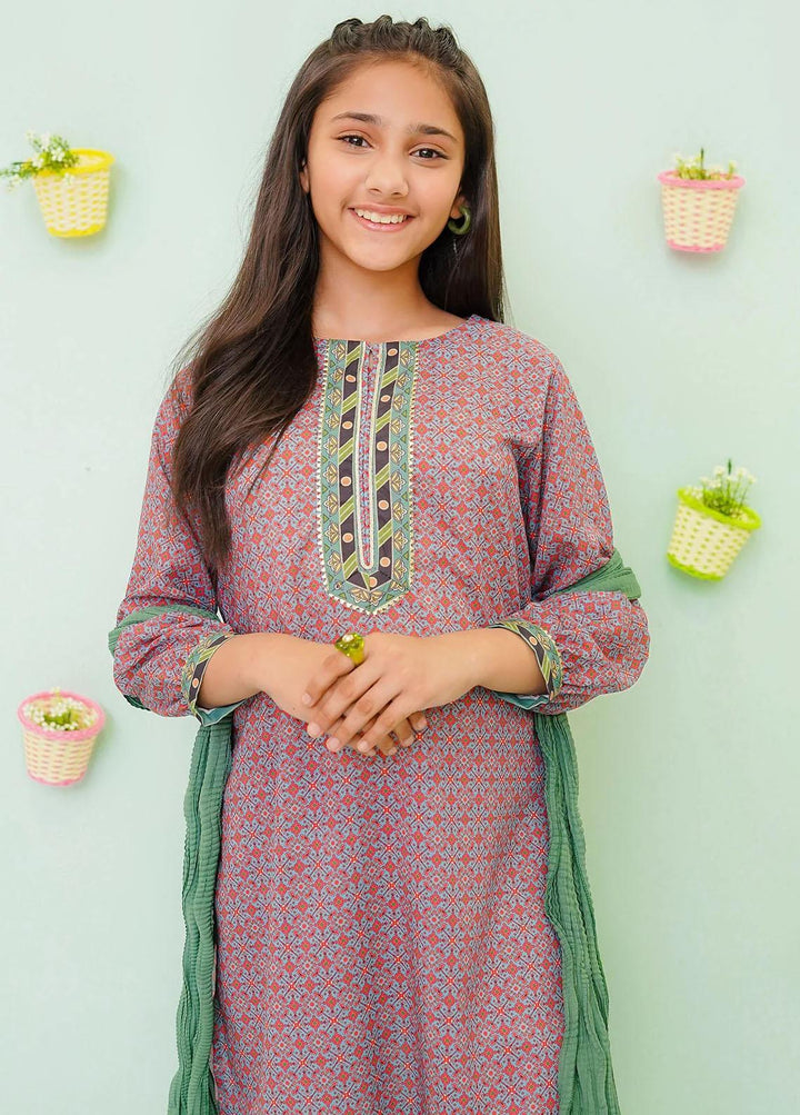 Ochre Cotton Printed 3 Piece Suit for Girls -  OFW-PC-19