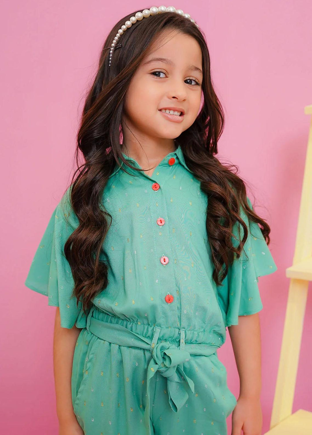 Ochre Linen Printed Jumpsuit for Girls -  OWT-JMP-07