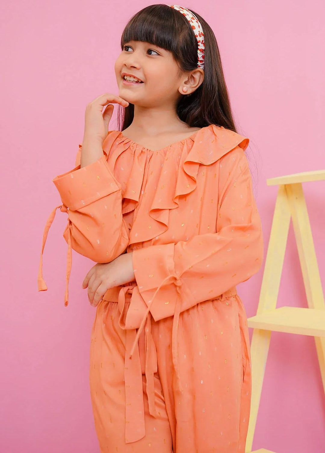 Ochre Linen Printed Jumpsuit for Girls -  OWT-JMP-08