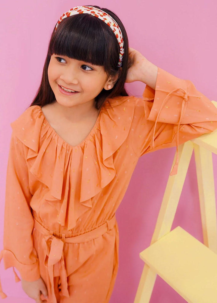 Ochre Linen Printed Jumpsuit for Girls -  OWT-JMP-08