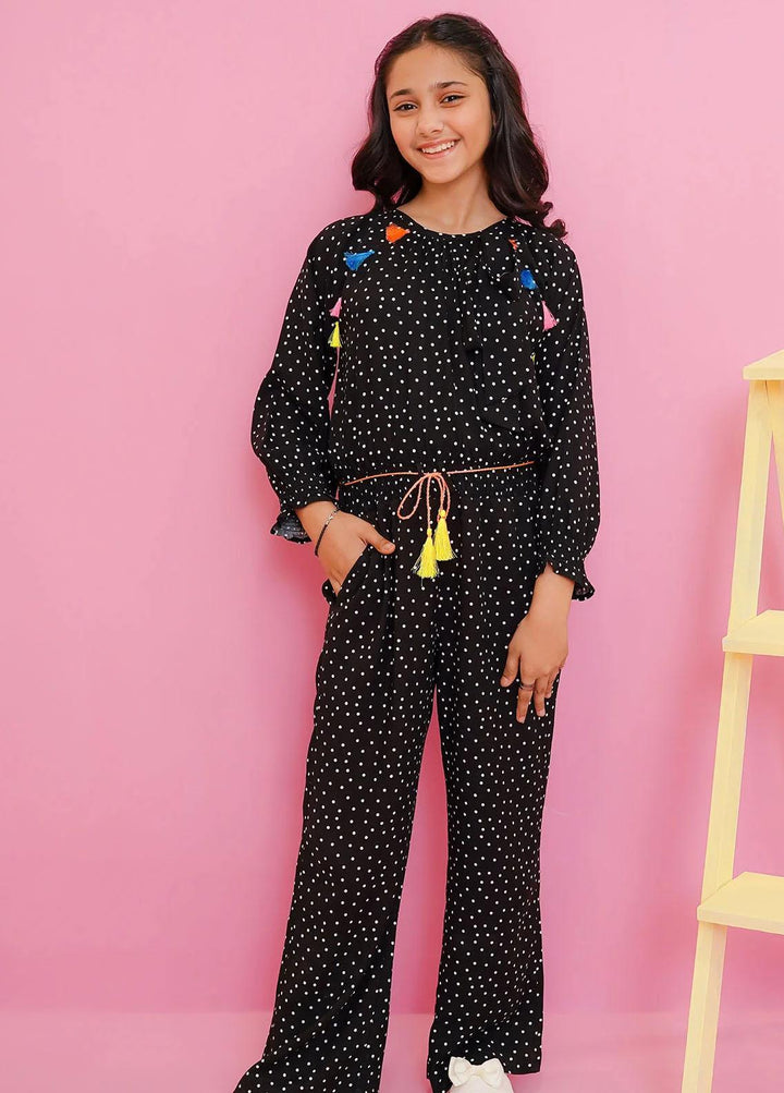 Ochre Linen Printed Jumpsuit for Girls -  OWT-JMP-11