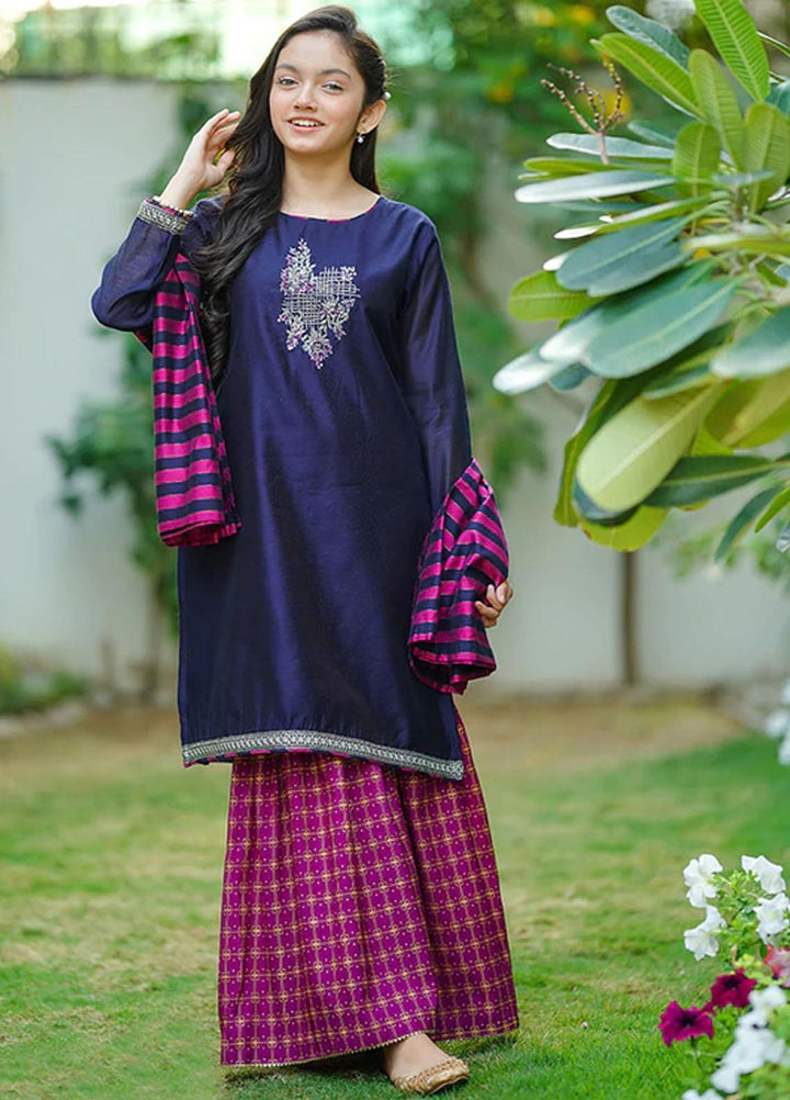 Ochre Cotton Net  Girls 3 Piece Suit -  OFW 438