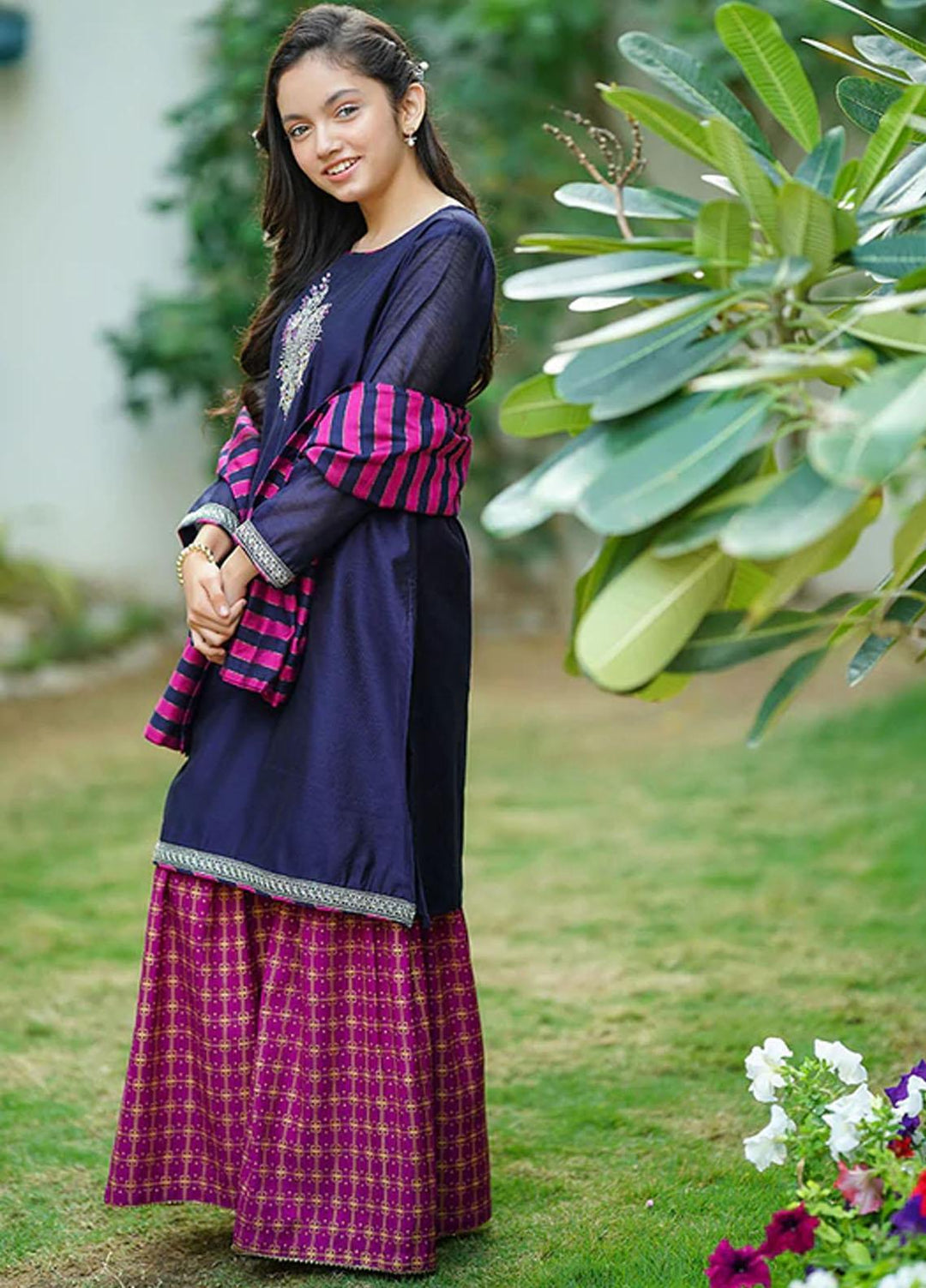 Ochre Cotton Net  Girls 3 Piece Suit -  OFW 438