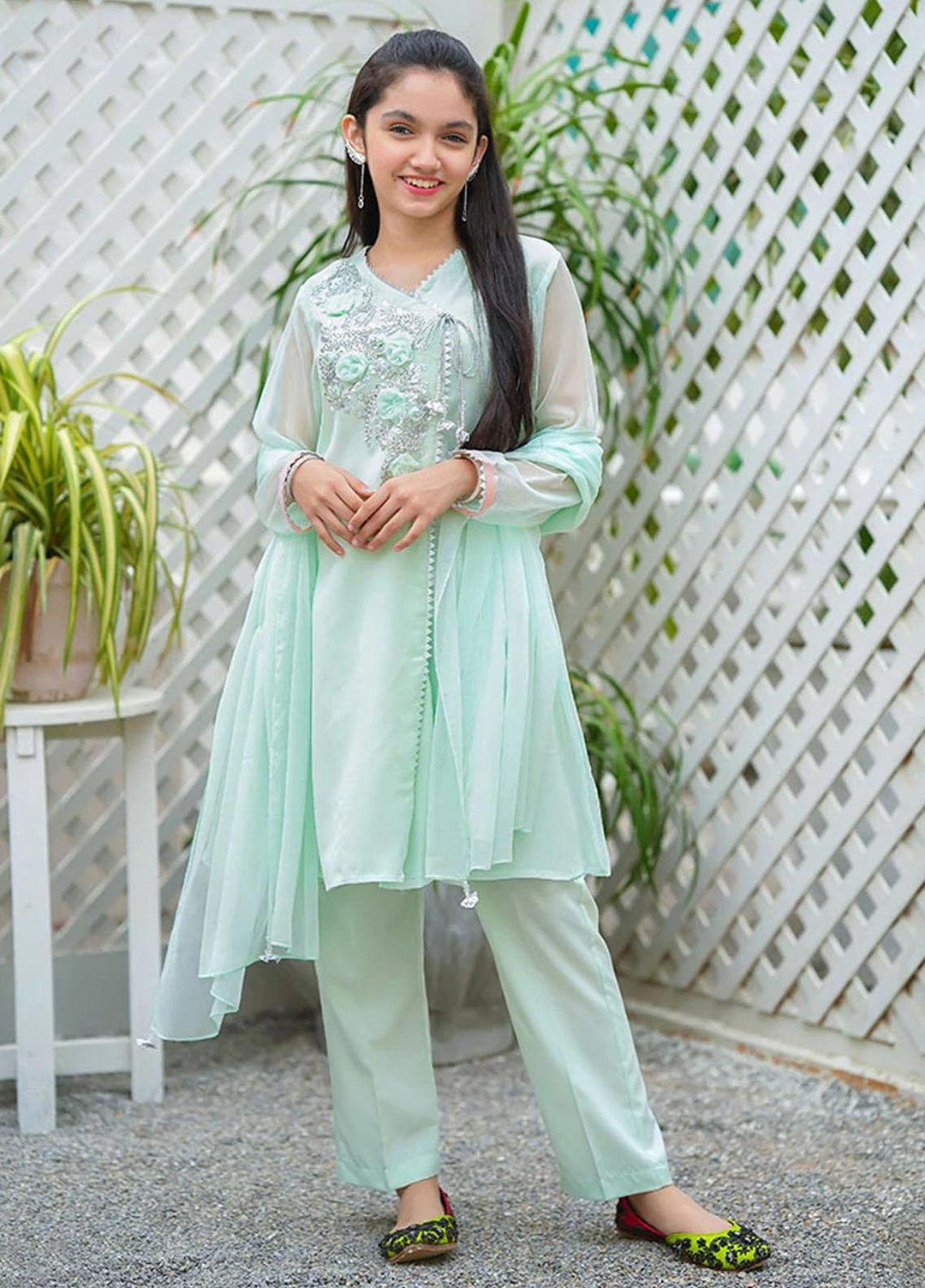 Ochre Chiffon Fancy 3 Piece Suit for Girls -  OFW 469