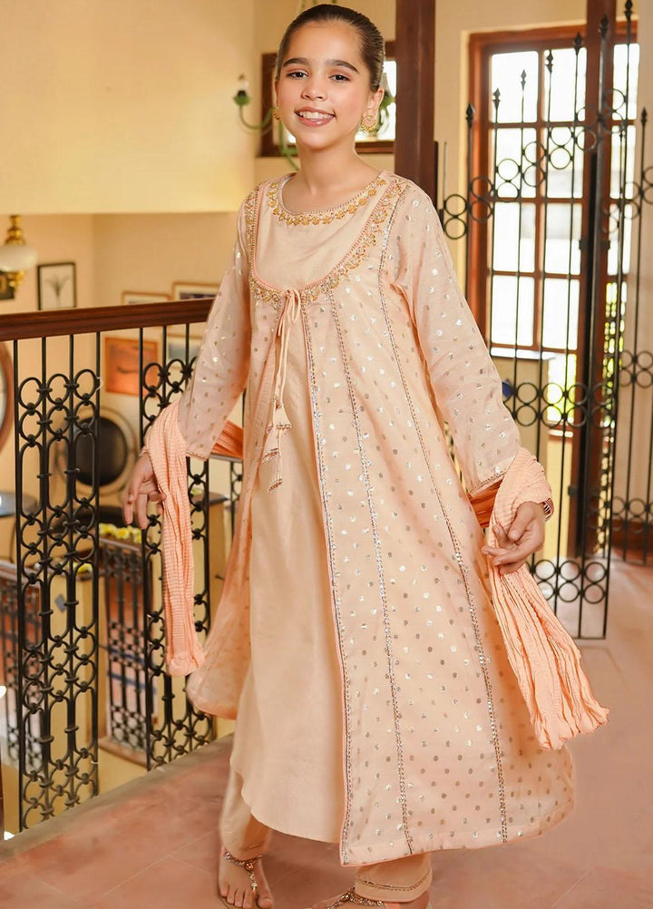 Ochre Cotton Silk Fancy 3 Piece Suit for Girls -  OFW-MAX-04