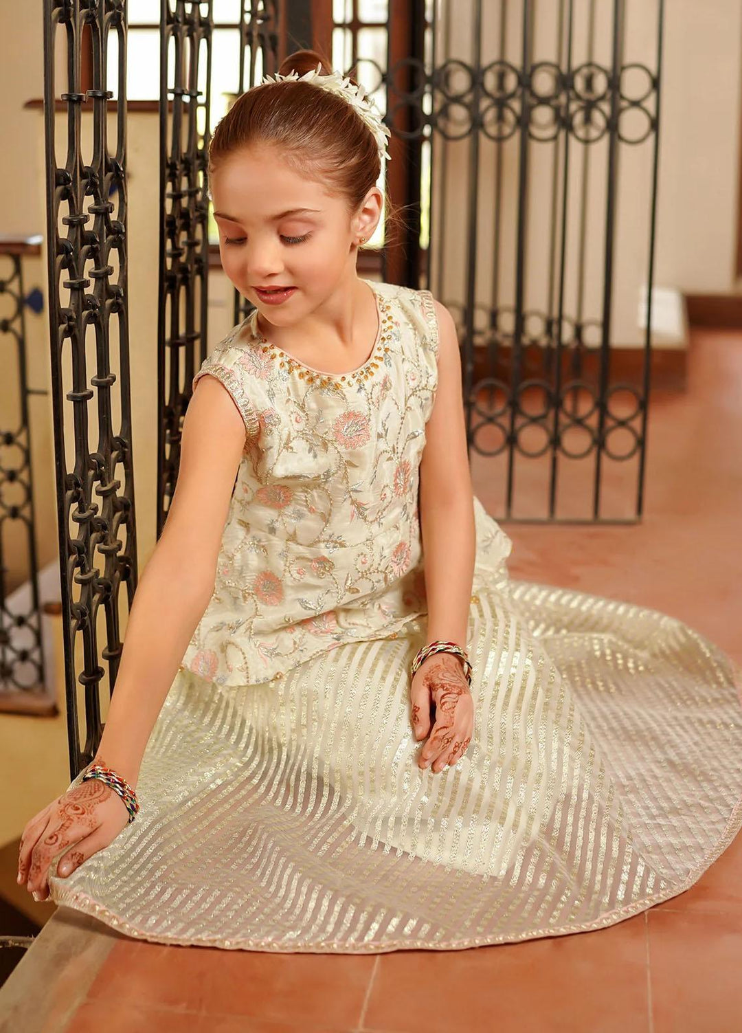 Ochre Cotton Silk Fancy 2 Piece Suit for Girls -  OFW-MAX-03