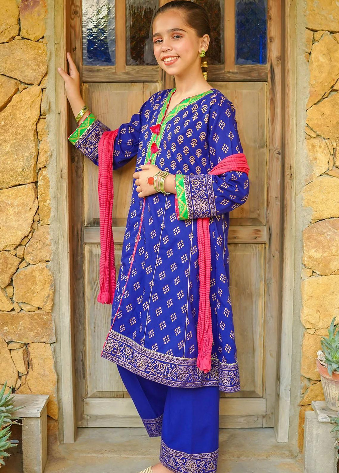 Ochre Cotton Fancy 3 Piece Suit for Girls -  OFW-PC-06