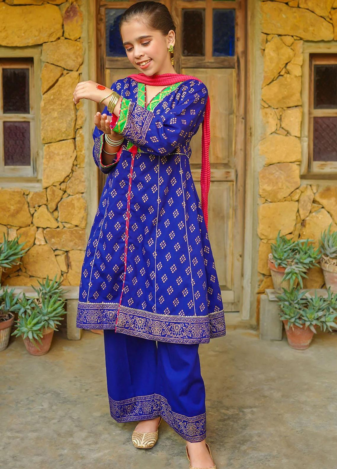 Ochre Cotton Fancy 3 Piece Suit for Girls -  OFW-PC-06