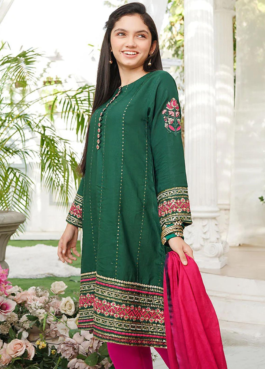 Ochre Viscose Fancy 3 Piece Suit for Girls -  OFW-EX-02