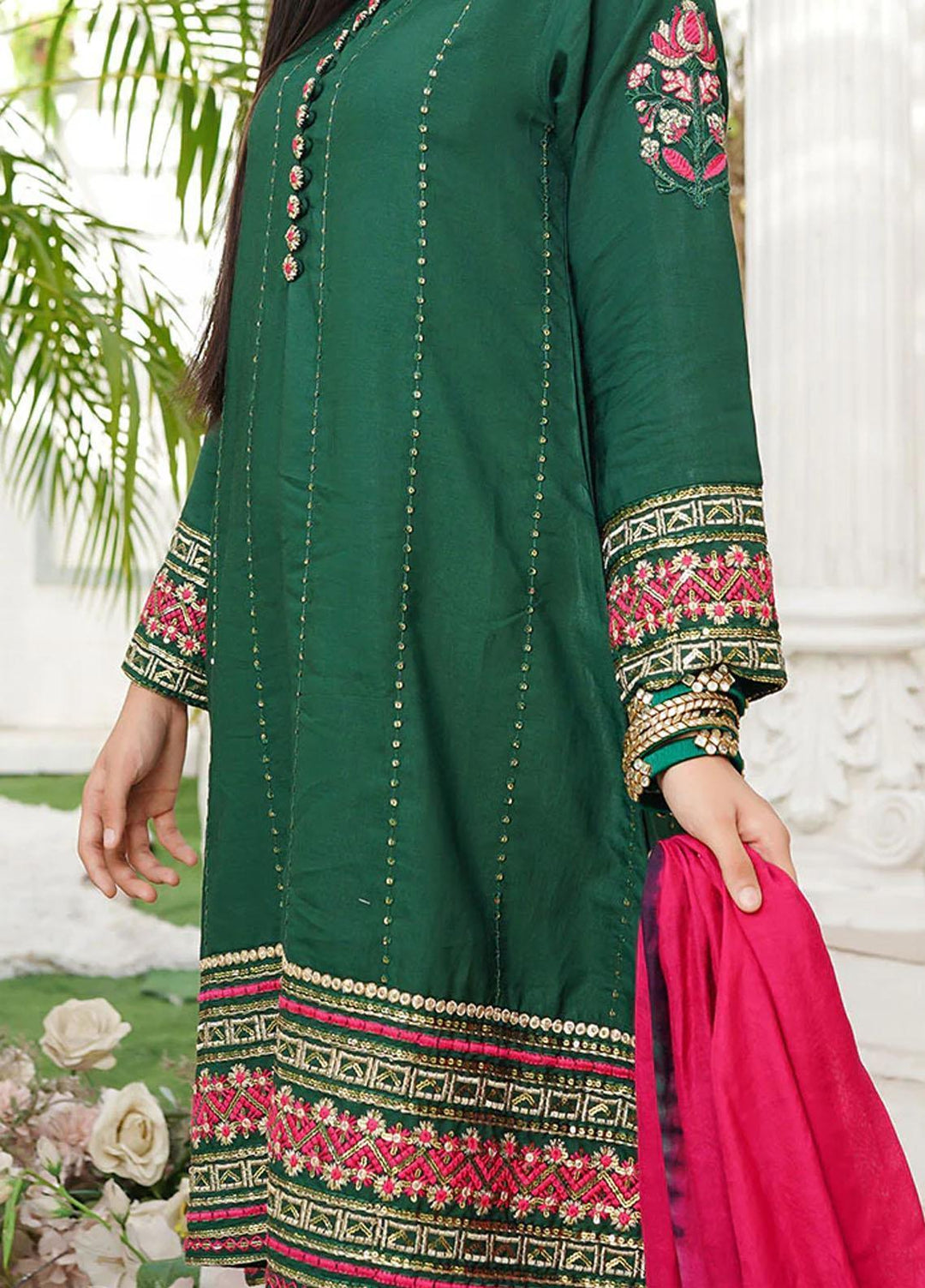 Ochre Viscose Fancy 3 Piece Suit for Girls -  OFW-EX-02