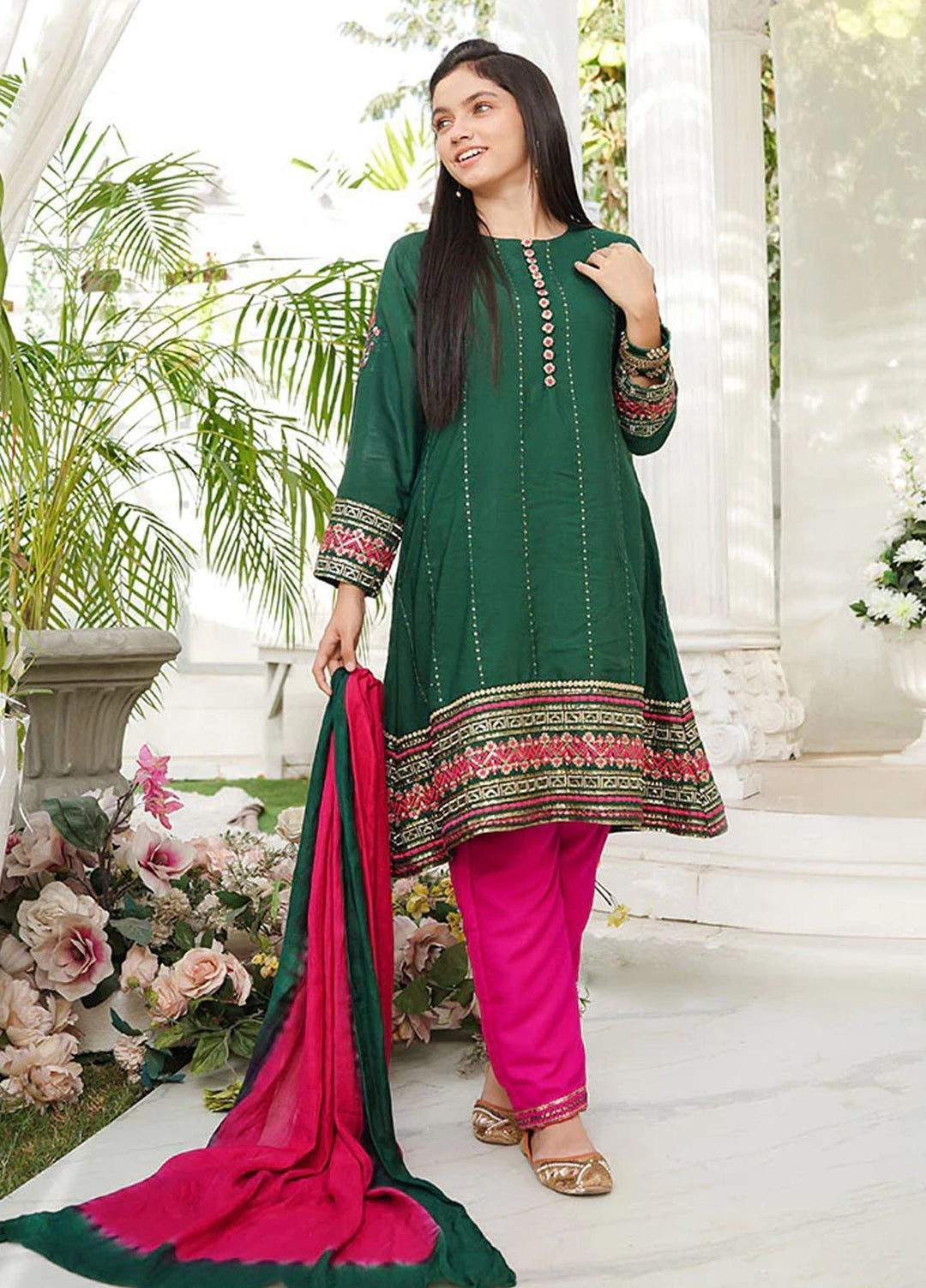 Ochre Viscose Fancy 3 Piece Suit for Girls -  OFW-EX-02