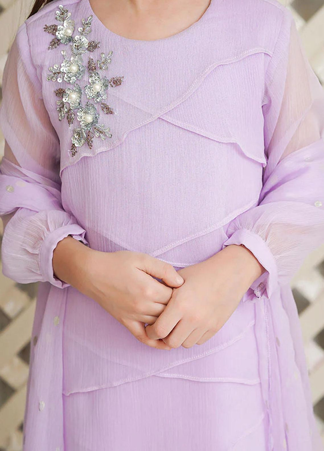 Ochre Chiffon Fancy 3 Piece Suit for Girls -  OFW-AC-02