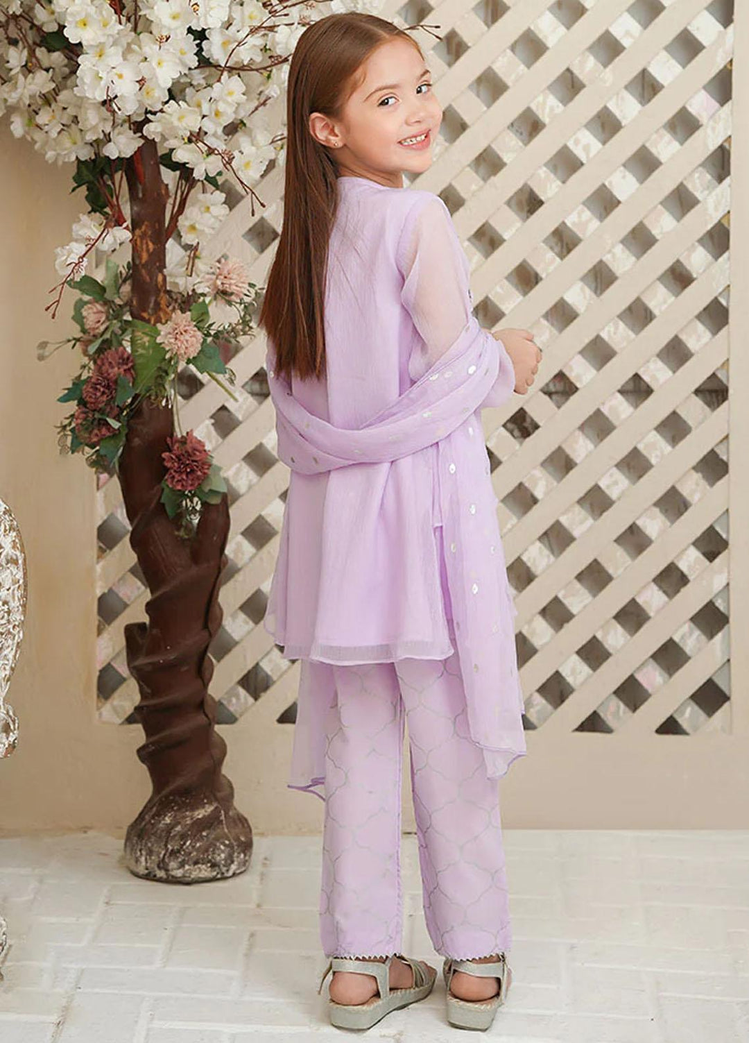 Ochre Chiffon Fancy 3 Piece Suit for Girls -  OFW-AC-02