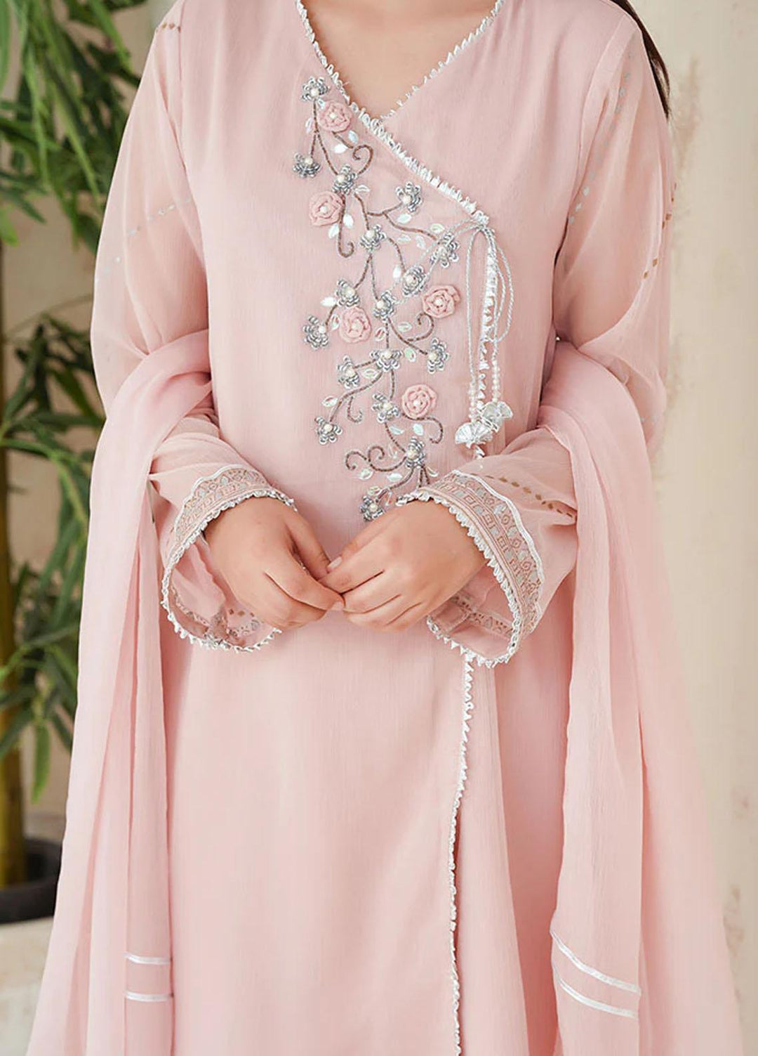 Ochre Chiffon Fancy 3 Piece Suit for Girls -  OFW-AC-04