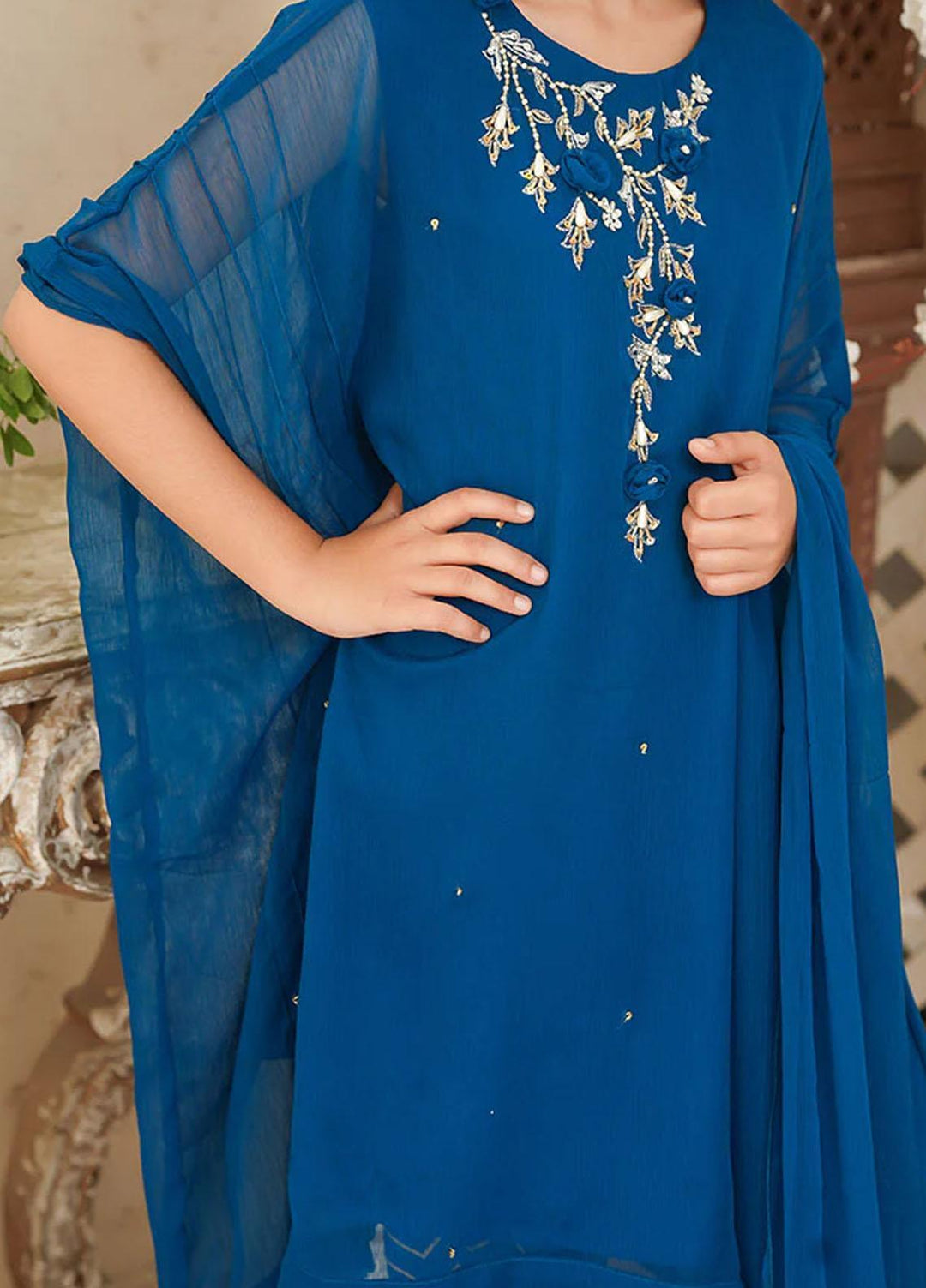 Ochre Chiffon Fancy 3 Piece Suit for Girls -  OFW-AC-06