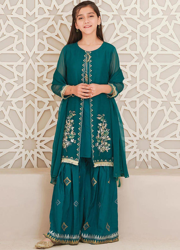 Ochre Chiffon Fancy 3 Piece Suit for Girls -  OFW-EM-01