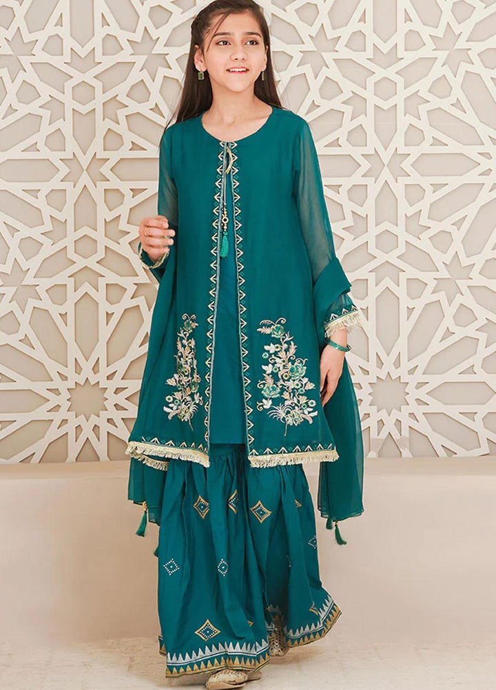 Ochre Chiffon Fancy 3 Piece Suit for Girls -  OFW-EM-01