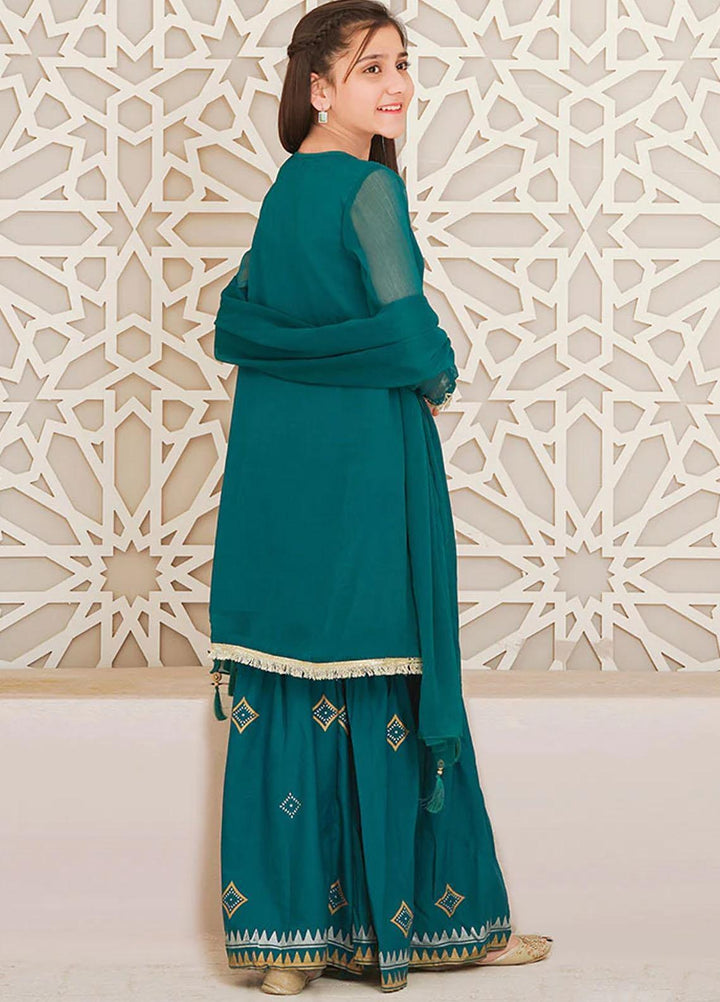 Ochre Chiffon Fancy 3 Piece Suit for Girls -  OFW-EM-01