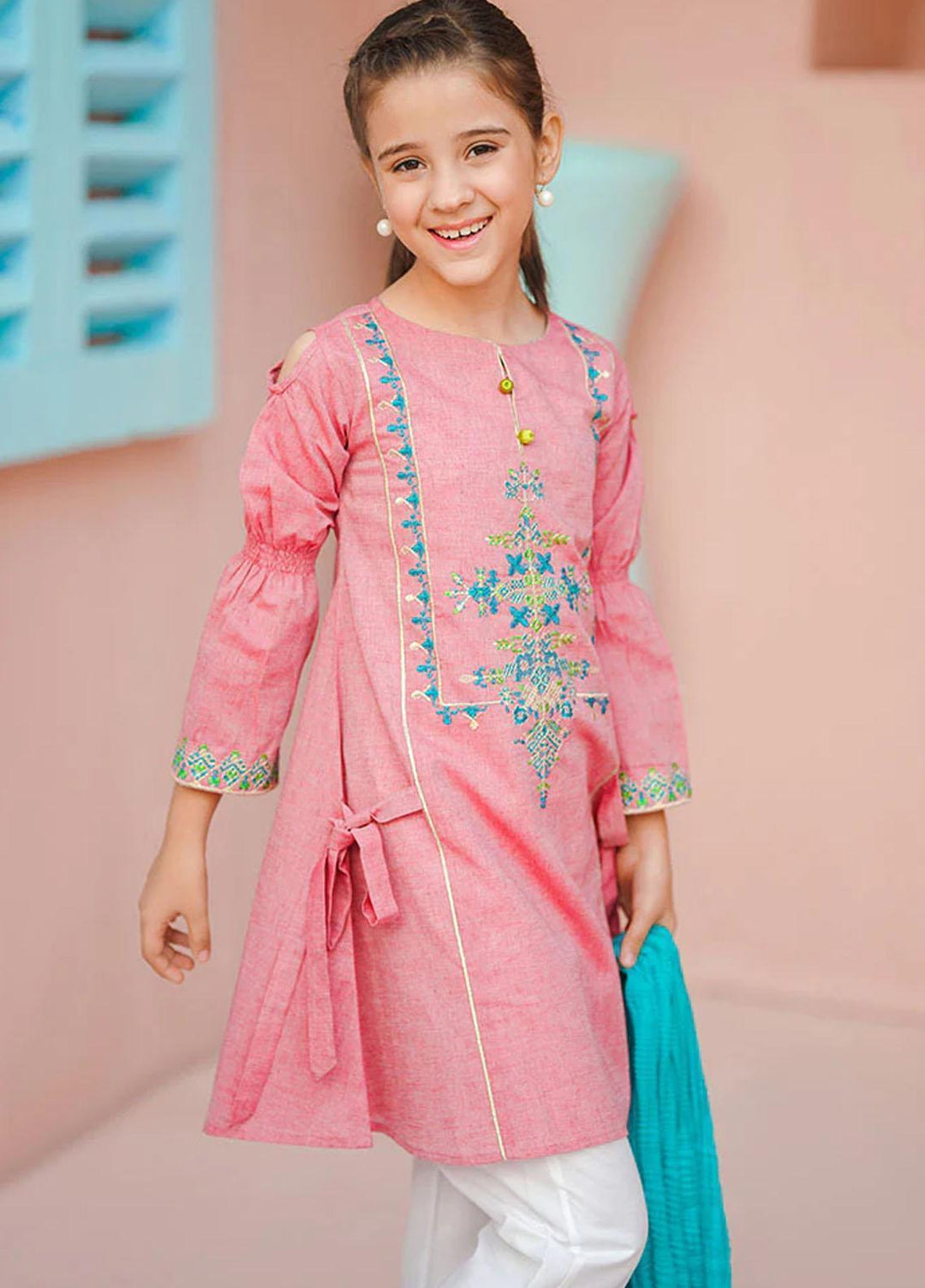 Ochre Chambray Fancy 3 Piece Suit for Girls -  OFW-EM-02