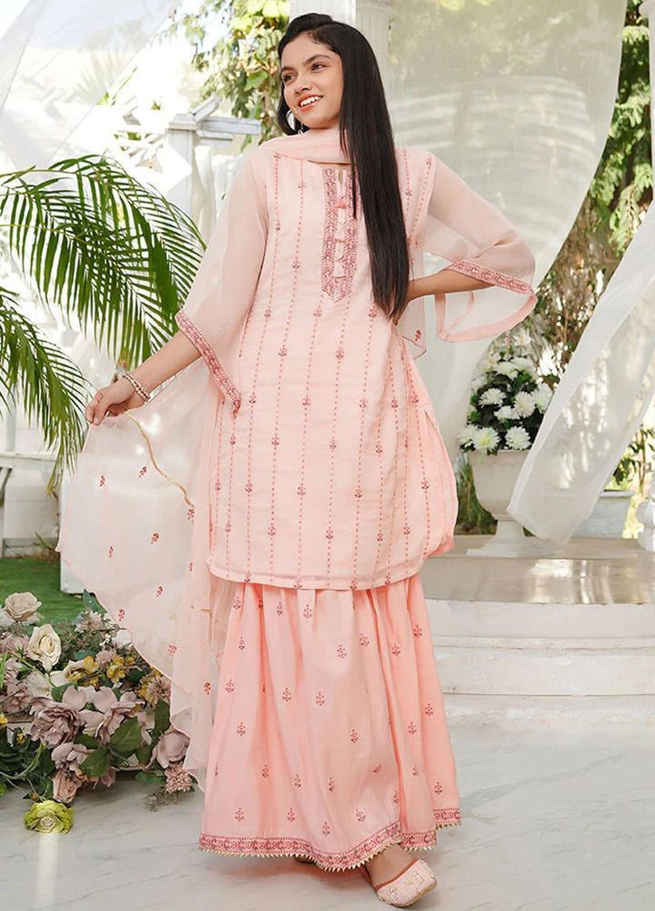 Ochre Chiffon Fancy 3 Piece Suit for Girls -  OFW-EM-03