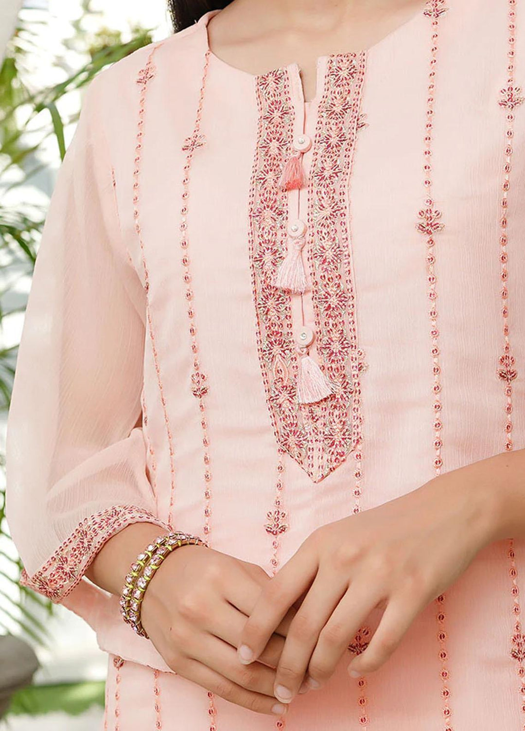 Ochre Chiffon Fancy 3 Piece Suit for Girls -  OFW-EM-03