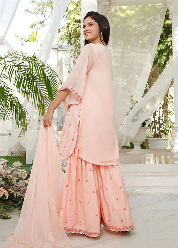 Ochre Chiffon Fancy 3 Piece Suit for Girls -  OFW-EM-03