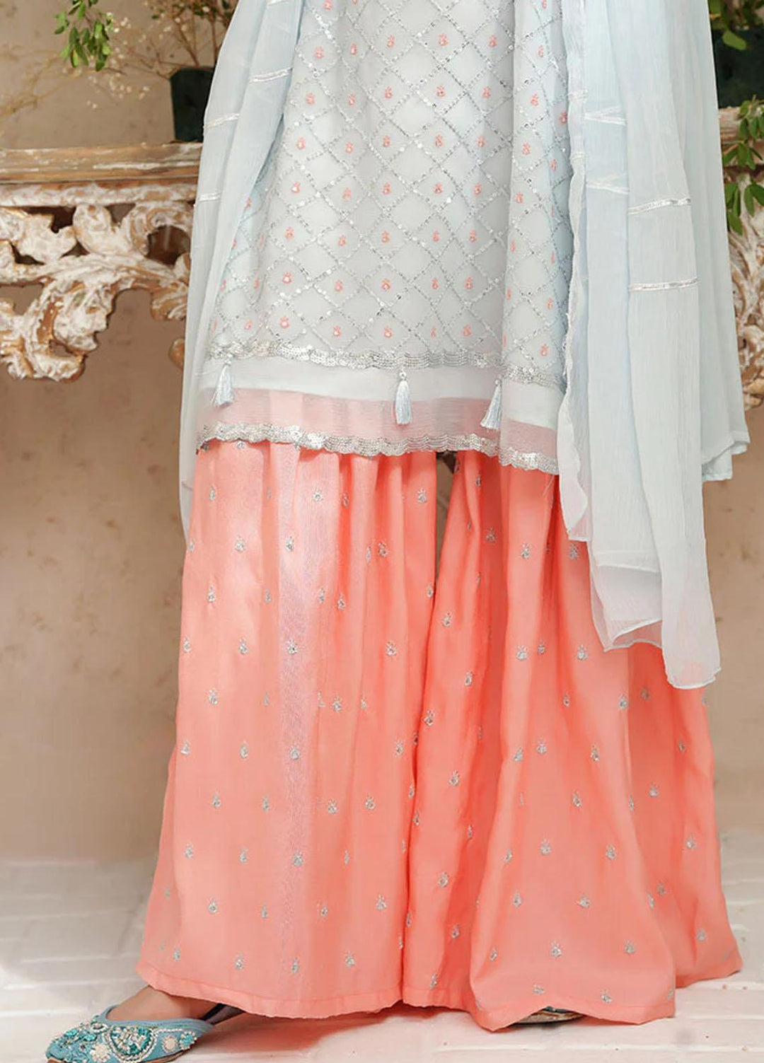 Ochre Chiffon Fancy 3 Piece Suit for Girls -  OFW-EM-04