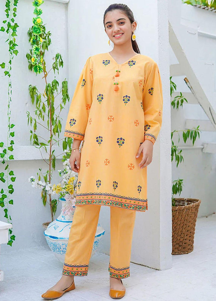 Ochre Cotton Fancy 2 Piece Suit for Girls -  OFW-COR-06